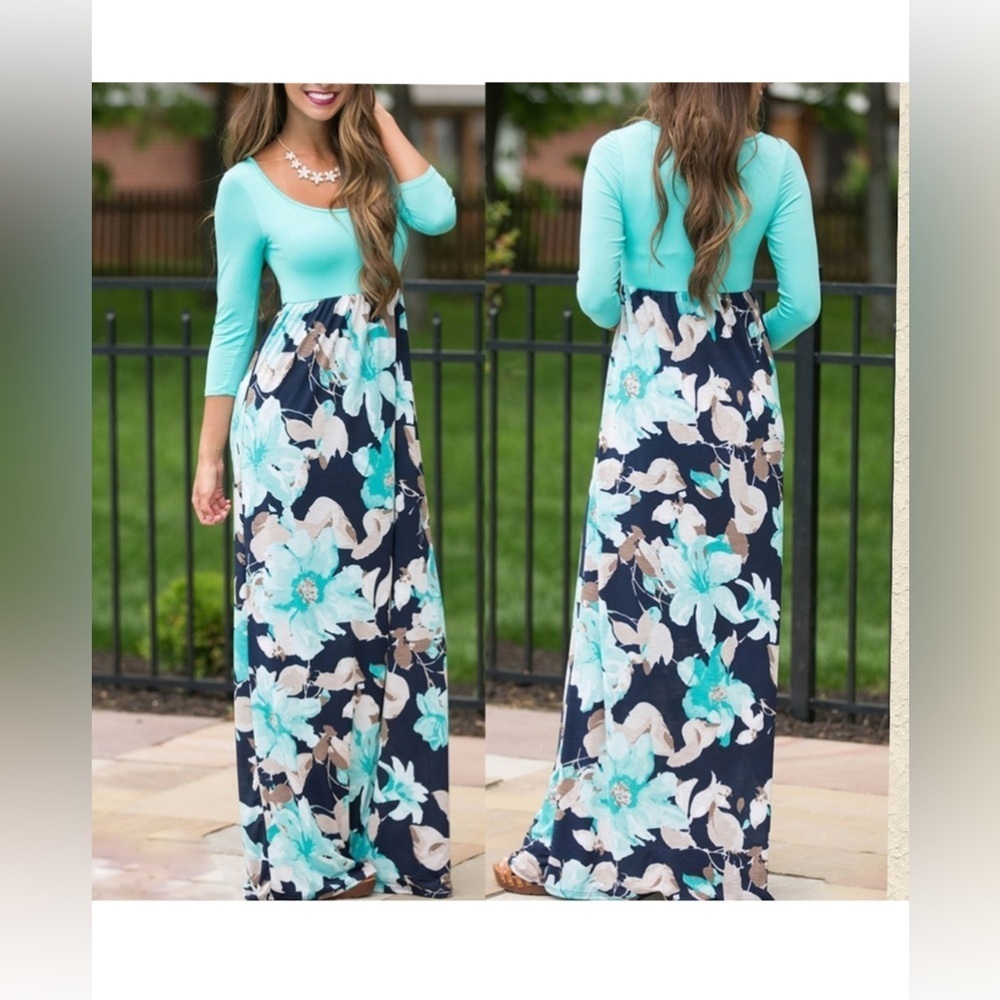 Floral print blue maxi dress sz 2x - Picture 3 of 4